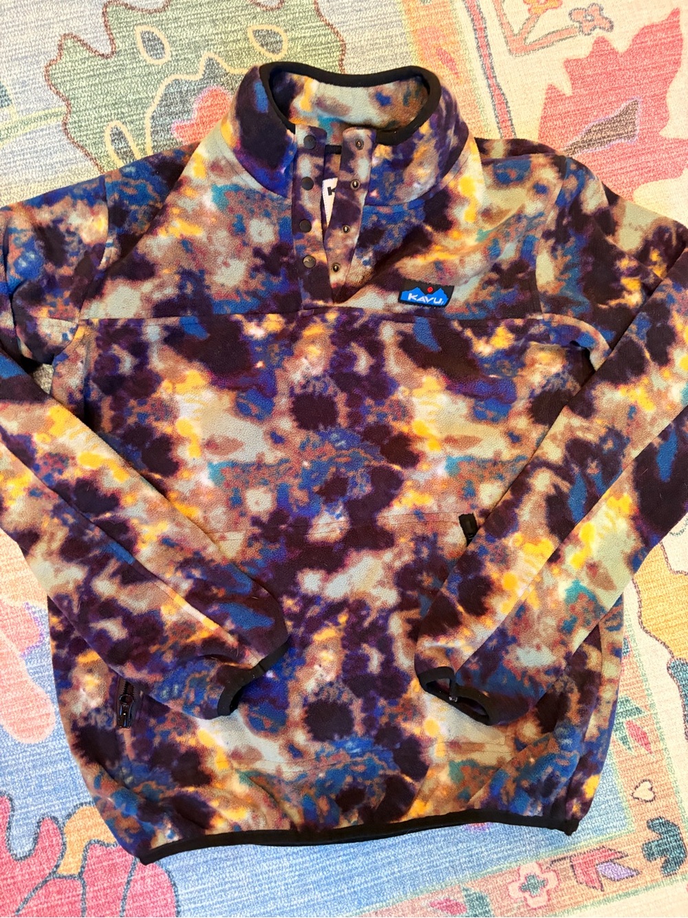 Kavu Women’s Cavanaugh Purple Blue Gold Tie-Dye Snap Fleece Pullover